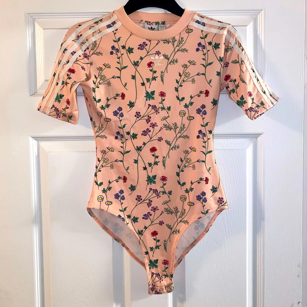 Adidas Originals Floral Bodysuit in Blush Pink